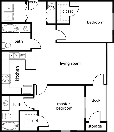 Floor plan for 2 beds, 2 baths, 1041 sqft