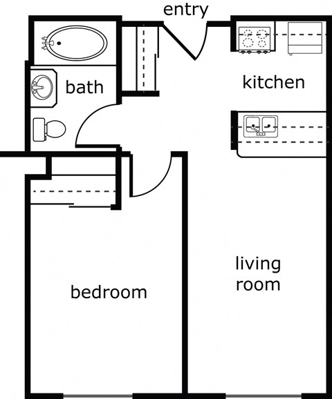 Floor plan for 1 bed, 1 bath, 559 sqft