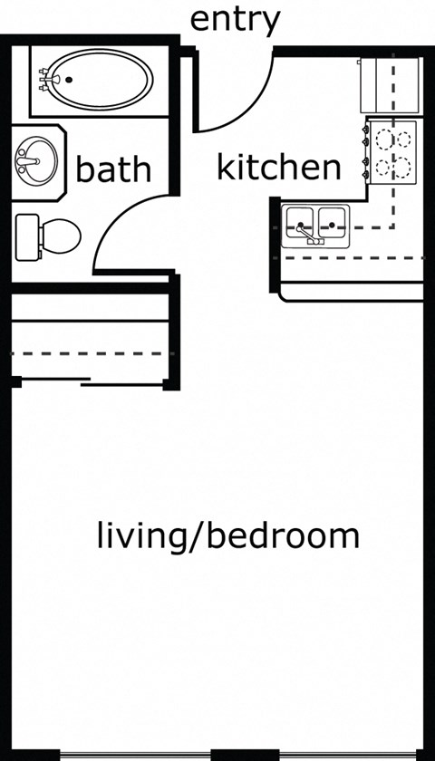 Floor plan for studio, 1 bath, 363 sqft