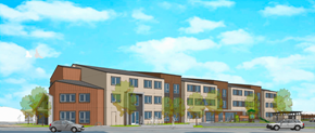 Santa Cruz apartment for rent - A modern building with a brown and beige facade and a tree in front.