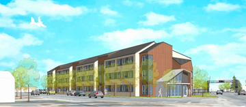 Santa Cruz apartment for rent - A modern building with a combination of brown and yellow panels.