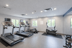 Eagan apartment for rent - A gym with treadmills, elliptical machines, and a stationary bike.