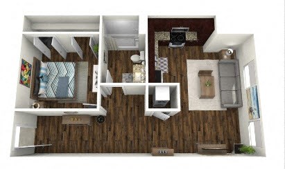 Floor plan for 1 bed, 1 bath, 705 sqft