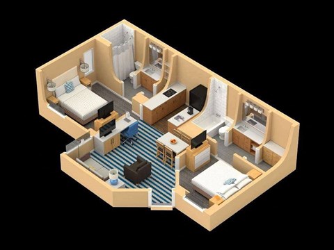 Floor plan for 2 beds, 2 baths, 740 sqft