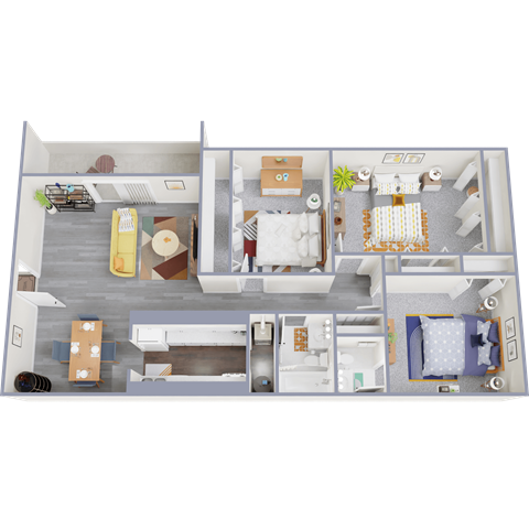 Floor plan for 3 beds, 1.5 baths, 1028 sqft