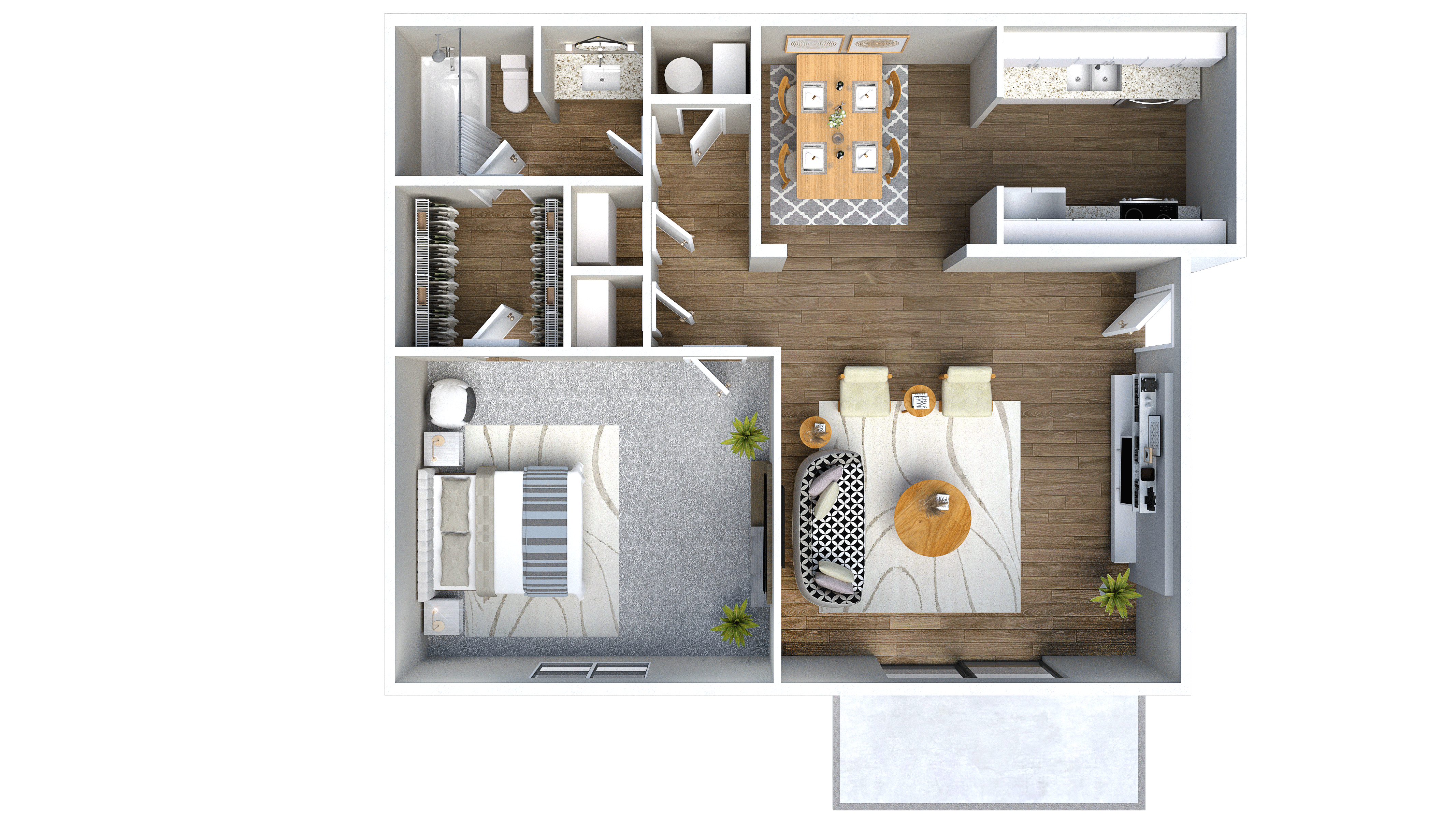 Floor plan for 1 bed, 1 bath, 790 sqft