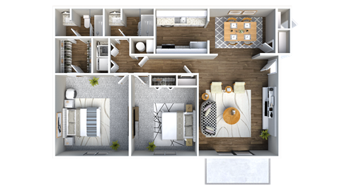 Floor plan for 2 beds, 1 bath, 906 sqft