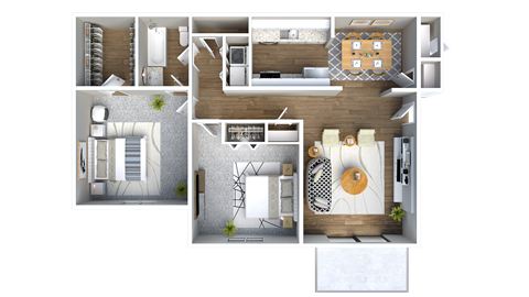 Floor plan for 2 beds, 2 baths, 1044 sqft