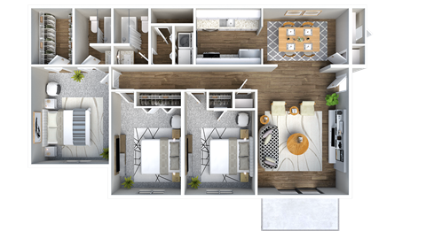 Floor plan for 3 beds, 2 baths, 1215 sqft