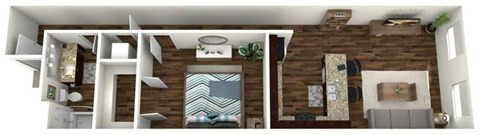 Floor plan for 1 bed, 1 bath, 1110 sqft