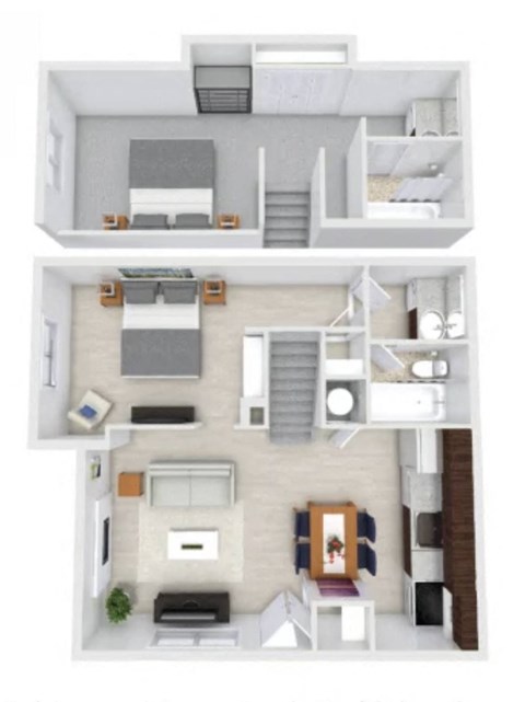 Floor plan for 2 beds, 2 baths, 800 sqft