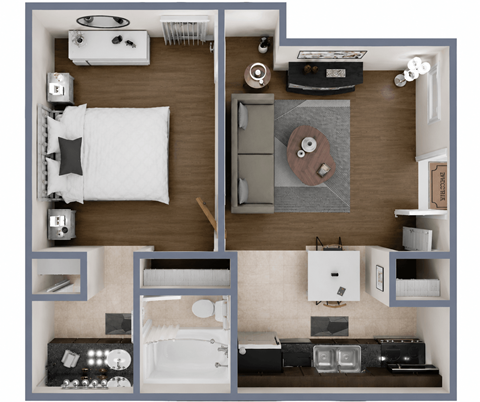 Floor plan for 1 bed, 1 bath, 625 sqft