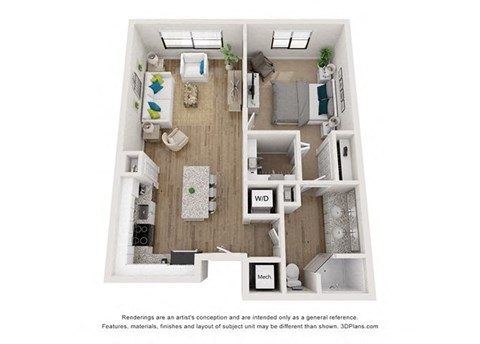 Floor plan for 1 bed, 1 bath, 815 sqft