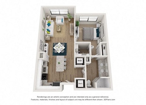 Floor plan for 1 bed, 1 bath, 820 sqft