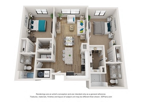 Floor plan for 2 beds, 2 baths, 1178 sqft