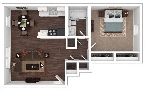 Floor plan for 1 bed, 1 bath, 713 sqft