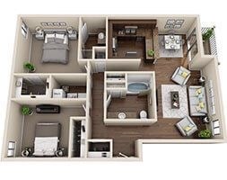 Floor plan for 2 beds, 2 baths, 1100 sqft