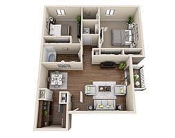 Floor plan for 2 beds, 1.5 baths, 950 sqft