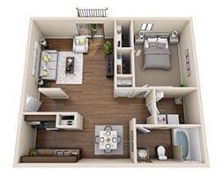 Floor plan for 1 bed, 1 bath, 700 sqft