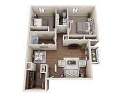 Floor plan for 2 beds, 1 bath, 950 sqft