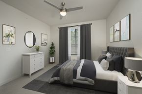 Spring apartment for rent - an image of a bedroom with a bed and a ceiling fan