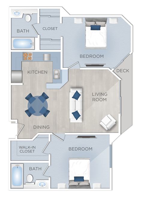 Floor plan for 2 beds, 2 baths, 868 sqft
