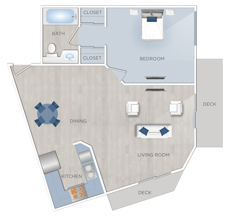 Floor plan for 1 bed, 1 bath, 611 sqft