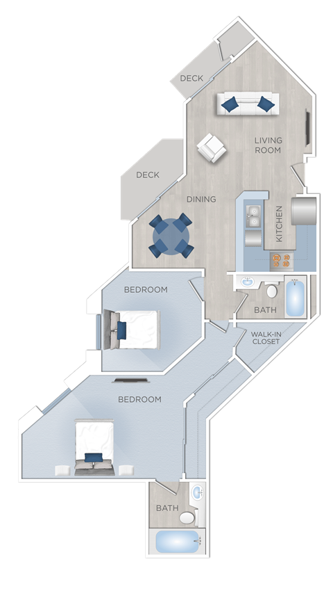 Floor plan for 2 beds, 2 baths