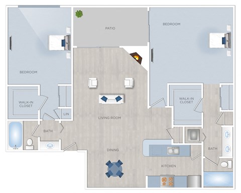 Floor plan for 2 beds, 2 baths, 1410 sqft