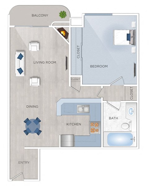 Floor plan for 1 bed, 1 bath, 660 sqft