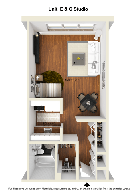 Floor plan for studio, 1 bath, 450 sqft