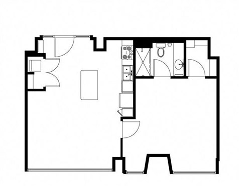 Floor plan for 1 bed, 1 bath, 843 sqft
