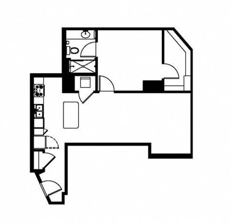 Floor plan for 1 bed, 1 bath, 780 sqft