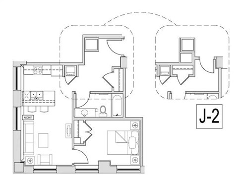 Floor plan for 2 beds, 1 bath, 934 sqft