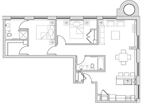 Floor plan for 2 beds, 1 bath, 1072 sqft