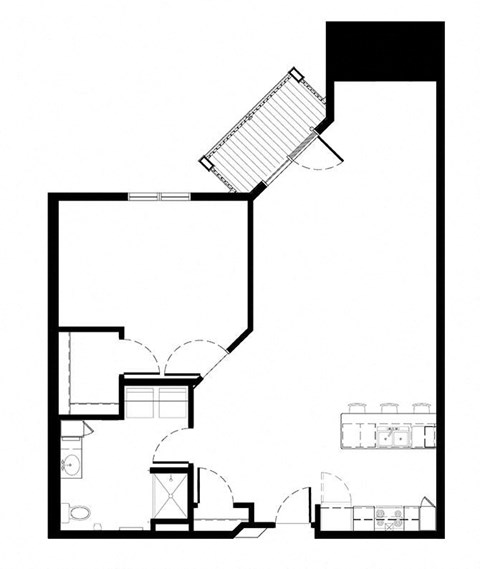 Floor plan for 1 bed, 1 bath, 1096 sqft