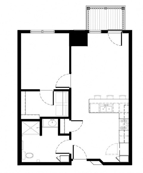 Floor plan for 1 bed, 1 bath, 690 sqft