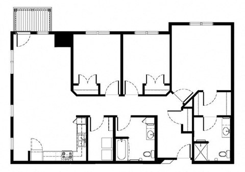 Floor plan for 3 beds, 2 baths, 1288 sqft