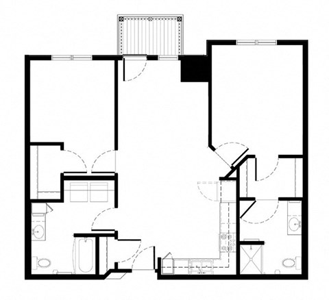 Floor plan for 2 beds, 2 baths, 1064 sqft