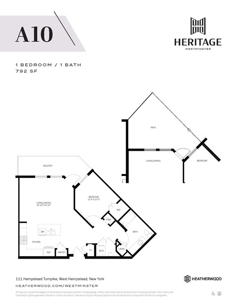 Floor plan for 1 bed, 1 bath, 792 sqft