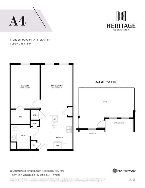 Floor plan for 1 bed, 1 bath, 781 sqft