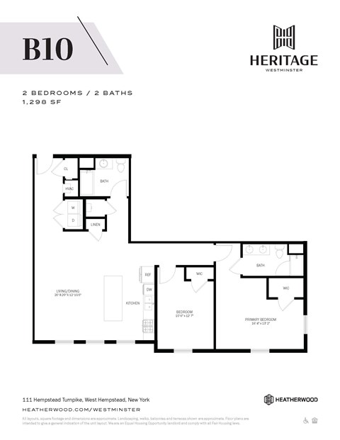 Floor plan for 2 beds, 2 baths, 1298 sqft