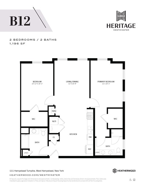 Floor plan for 2 beds, 2 baths, 1196 sqft