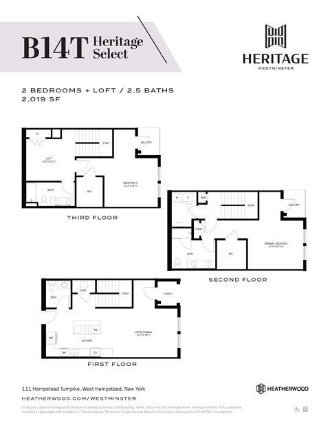 Floor plan for 2 beds, 2.5 baths, 1923 sqft