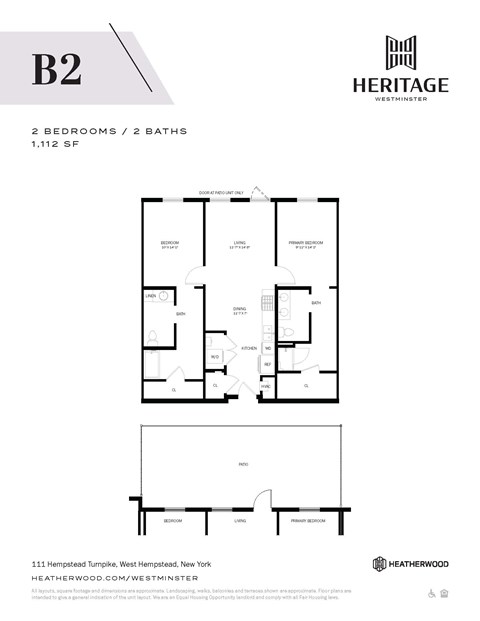 Floor plan for 2 beds, 2 baths, 1112 sqft