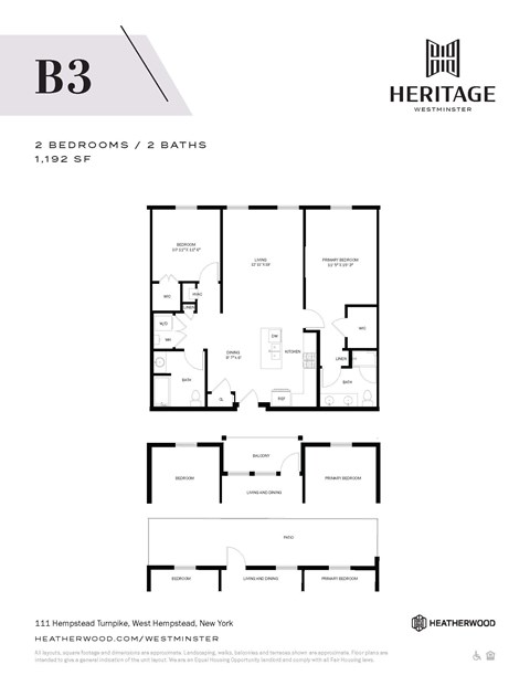 Floor plan for 2 beds, 2 baths, 1192 sqft