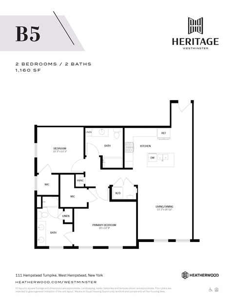 Floor plan for 2 beds, 2 baths, 1160 sqft