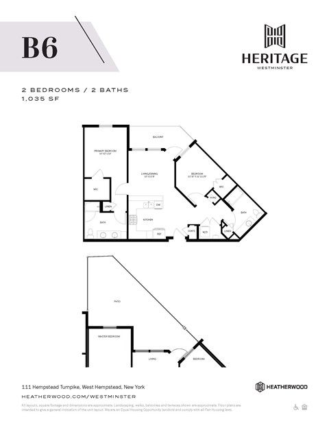 Floor plan for 2 beds, 2 baths, 1035 sqft