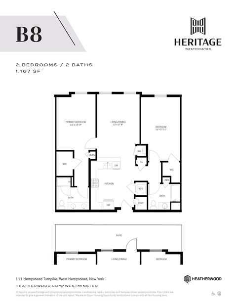 Floor plan for 2 beds, 2 baths, 1167 sqft