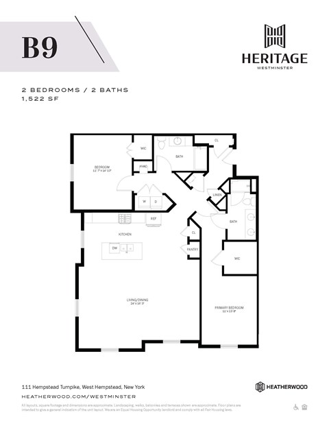 Floor plan for 2 beds, 2 baths, 1522 sqft
